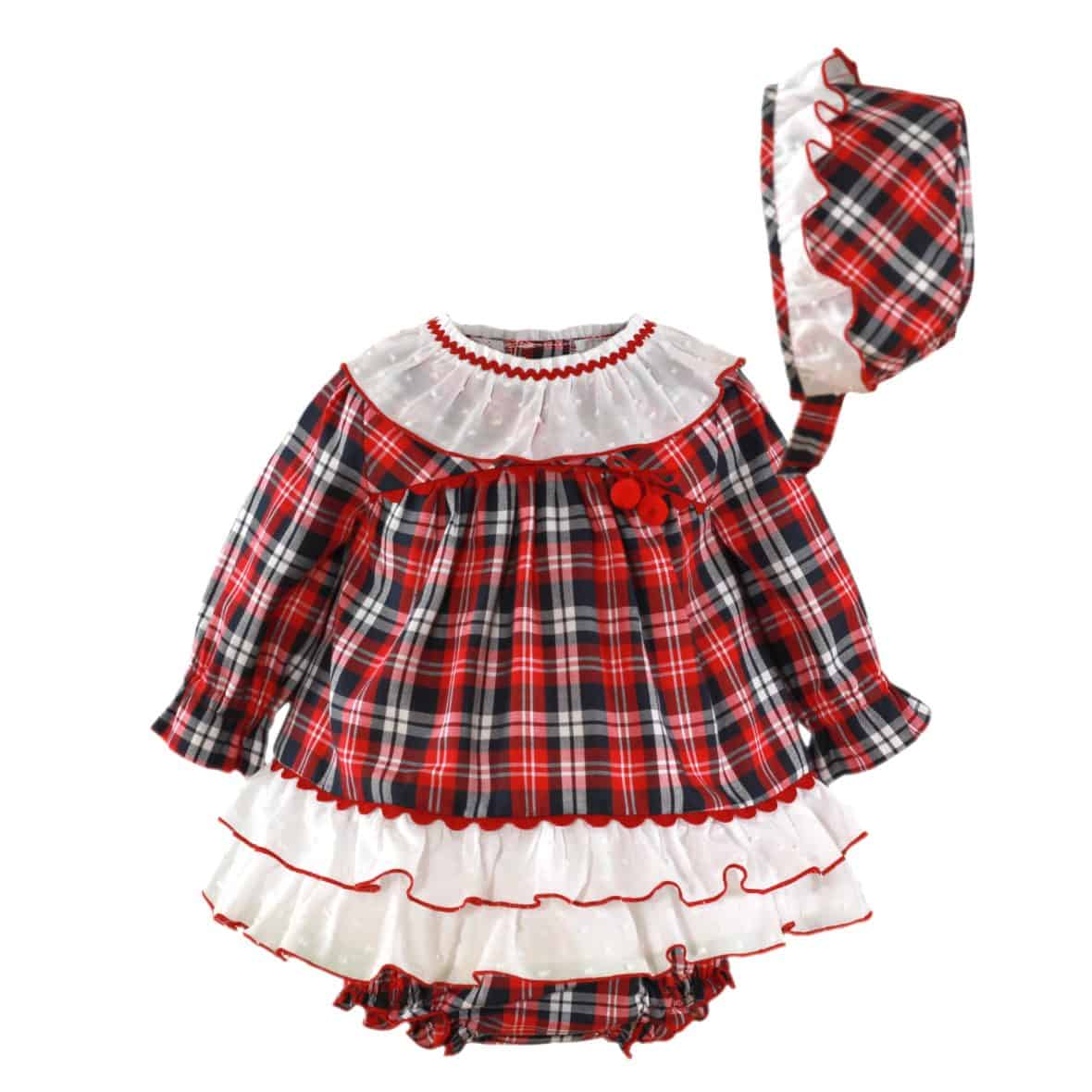 Vestido bebé niña Miranda con capota a cuadros