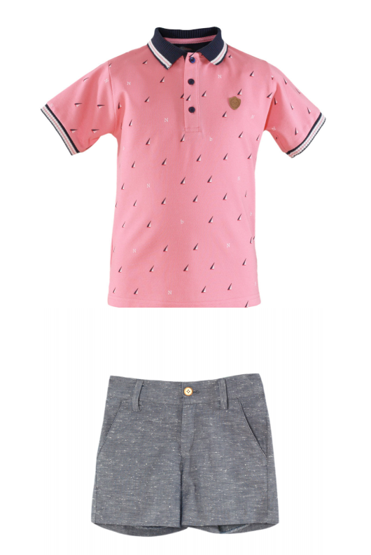 Miranda – Conjunto niño Polo rosa y Pantalón corto gris