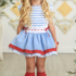 Vestido niña ceremonia estampado a rayas celeste "Romina" de Miranda Verano