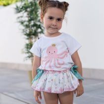 Conjunto camisa y braguita niña Mon petit bonbon fondo marino