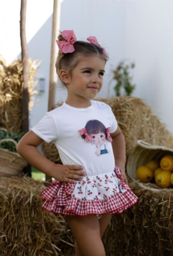 Conjunto bebé niña camiseta y braguita Familia Cerezas Pio Pio