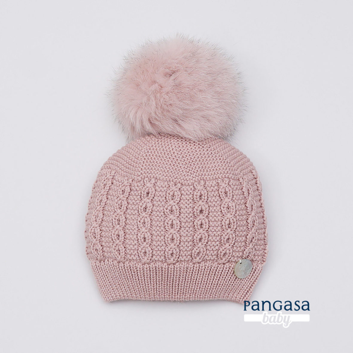 Gorro ochos Pangasa Pompón pelo natural rosa vintage