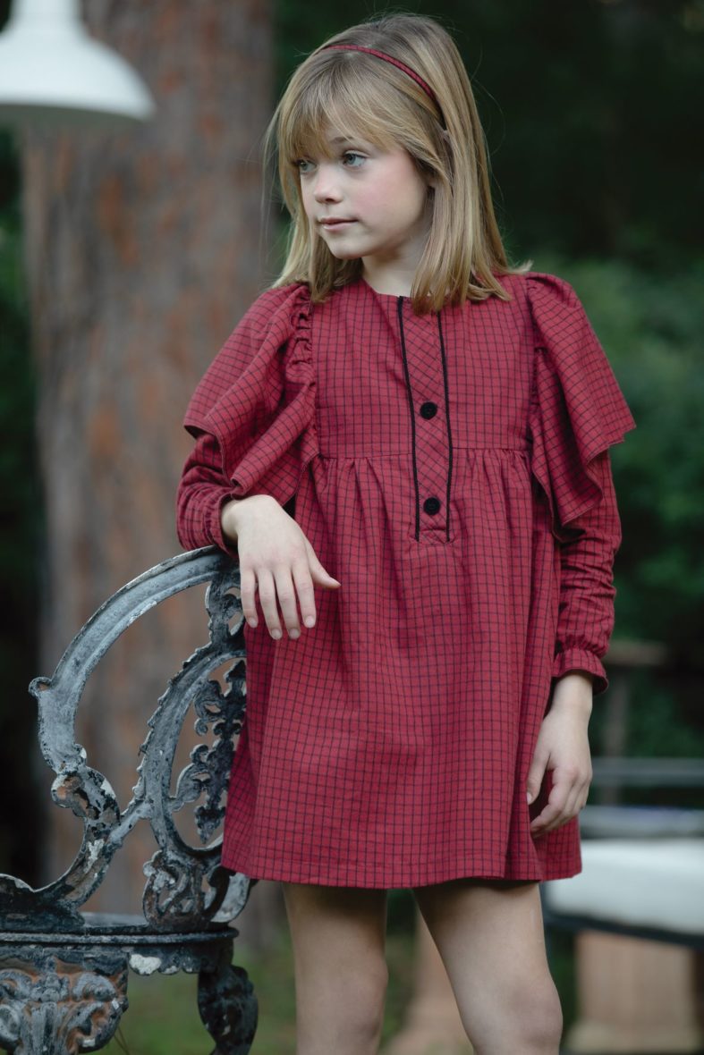 Vestido rojo bebé niña estampado cuadros negros nueva colección Eve Children Otoño – Invierno 2022