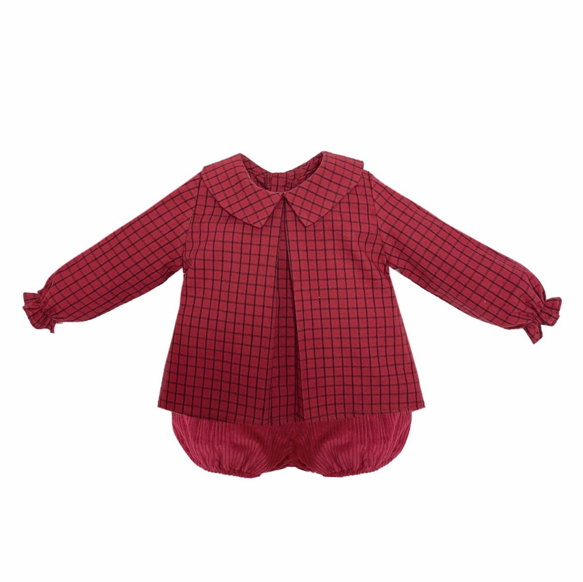 Conjunto bebé niño color rojo estampado a cuadros negros de Eve Children otoño invierno 2022